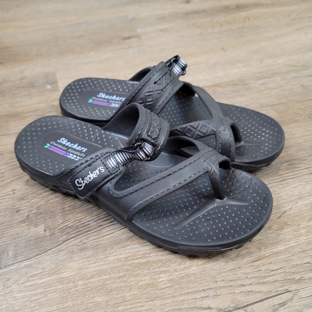 Skechers Outdoor Sandals Slip On Casual Comfort Black Open Toe Rubber Womens 8